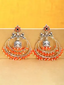 Voylla Women Silver Plated Geometric Chandbalis Earrings