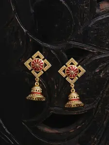 Voylla Red Gold-Plated Geometric Jhumkas Earrings