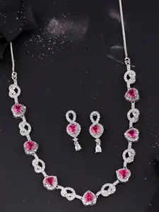 Voylla Silver-Plated  Pink Brass Enamelled Necklace & Earrings