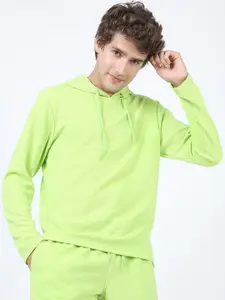 HIGHLANDER Men Green Regular Fit Structured Hooded T-shirt