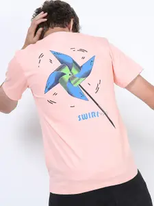 HIGHLANDER Men Peach-Coloured Printed Slim Fit Cotton T-shirt