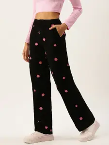 FOREVER 21 Women Black & Pink Printed Jeans