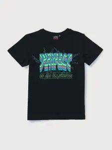 Gini and Jony Boys Navy Blue Typography Printed Cotton T-shirt