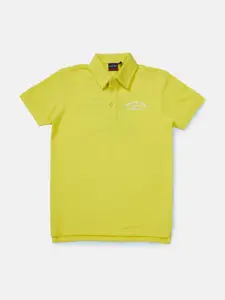 Gini and Jony Boys Yellow Typography Printed Polo Collar Cotton T-shirt