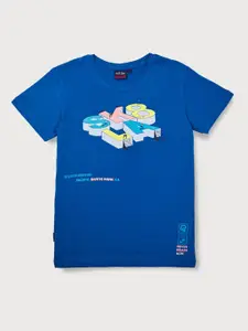 Gini and Jony Boys Blue Typography Printed Cotton T-shirt