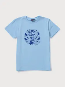 Gini and Jony Boys Blue Typography Printed T-shirt