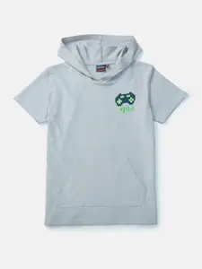 Gini and Jony Boys Grey Solid Hooded Cotton T-shirt