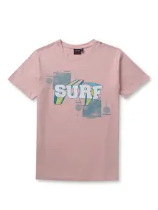 Gini and Jony Boys Peach-Coloured Typography Printed T-shirt