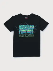 Gini and Jony Boys Navy Blue Typography Printed Cotton T-shirt