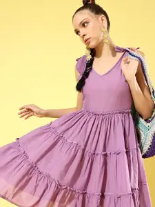 StyleCast Women Purple Solid Fluid Tie-Up Dress