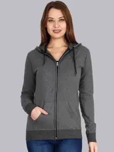 Fleximaa Women Charcoal Hooded Sweatshirt