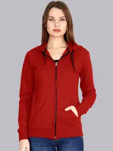 Fleximaa Women Red Solid Hooded Sweatshirt