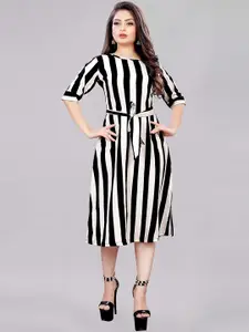 MODLI 20 FASHION White Striped Crepe Midi Dress