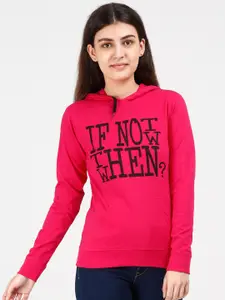 Fleximaa Women Pink Printed Hooded Sweatshirt