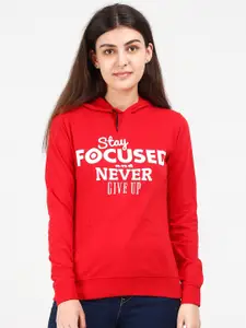 Fleximaa Women Red Printed Hooded Sweatshirt