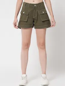 River Of Design Jeans Women Olive Green High-Rise Denim Shorts