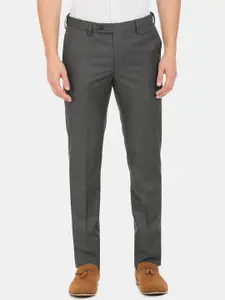 Arrow Men Grey Flat-Front Mid Rise Formal Trousers