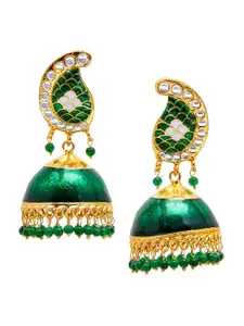 Shining Jewel - By Shivansh Green dome Shaped Meenakari Jhumka Earrings