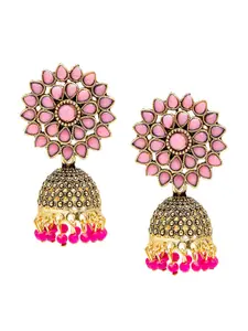 Shining Jewel - By Shivansh Pink & Gold Toned Antique Jhumkas Earrings