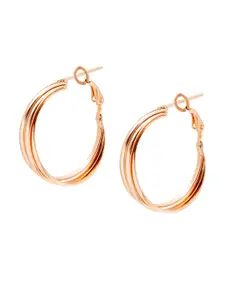 Shining Jewel - By Shivansh Rose-Gold Plated Three Layered Contemporary Hoop Earrings