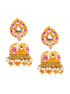 Shining Jewel - By Shivansh Peach Gold Plated Traditional Ethnic Meenakari  Jhumka