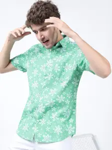 HIGHLANDER Men Green Slim Fit Floral Printed Casual Shirt