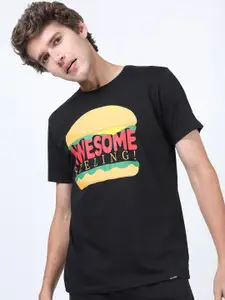 HIGHLANDER Men Black Typography Printed Slim Fit T-shirt