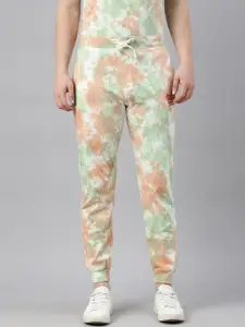 Joven Men Green and Peach-Colored Tie & Dye Joggers