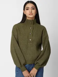 FOREVER 21 Women Olive Green Ribbed Pullover