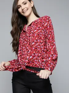 Mast & Harbour Red & Black Print Shirt Style Top
