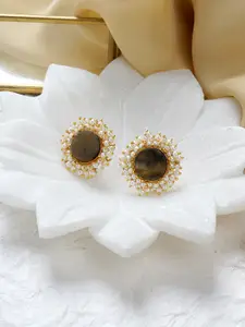 TEEJH Gold-Toned Contemporary Studs Earrings