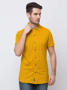 Status Quo Men Yellow Classic Striped Casual Shirt