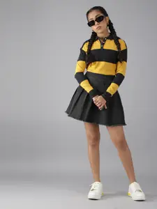 UTH by Roadster Teen Girls Black A-Line High Rise Pleated Denim Skirt