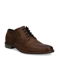 Bugatti Men's Brown Leather Textured Derby Shoes