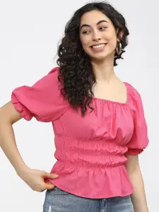 Tokyo Talkies Pink Cinched Waist Top