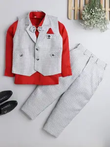 DKGF FASHION Boys Red & White Checked Shirt with Trousers