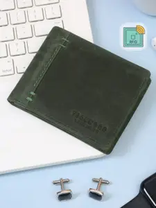 Teakwood Leathers Men Olive Green Leather Two Fold Solid Wallet RFID Features