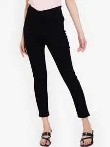 ZALORA BASICS Women Black Side Zipper Skinny Fit High-Rise Jeans