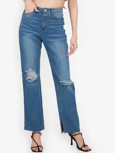 ZALORA BASICS Women Blue Bootcut High-Rise Slash Knee Light Fade Jeans