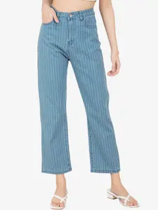 ZALORA BASICS Women Blue Regular Fit Striped High-Rise Stretchable Jeans