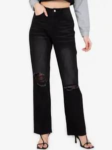ZALORA BASICS Women Black Bootcut High-Rise Slash Knee Light Fade Jeans