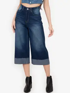 ZALORA BASICS Women Blue Wide Leg High-Rise Light Fade Jeans