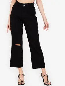 ZALORA BASICS Women Black Wide Leg High-Rise Mildly Distressed Jeans