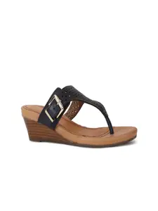 Hush Puppies Blue Leather Wedge Sandals with Buckles