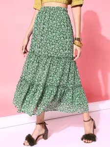 STREET 9 Women Green Floral Printed Maxi Skirt