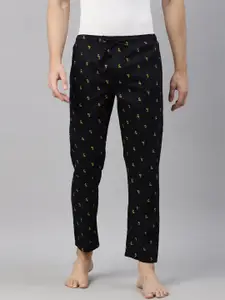 Joven Men Navy Blue & Yellow Printed Pure Combed Cotton Lounge Pants