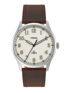 Fossil Men Cream-Coloured Dial & Brown Leather Straps Dayliner Analogue Watch FS5927