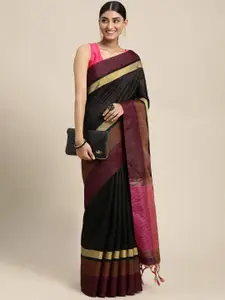 Mitera Black Silk Blend Saree With Contrast Pallu