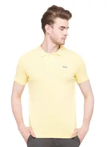 Status Quo Men Yellow Polo Collar Cotton T-shirt