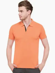 Status Quo Men Orange Solid Polo Collar T-shirt